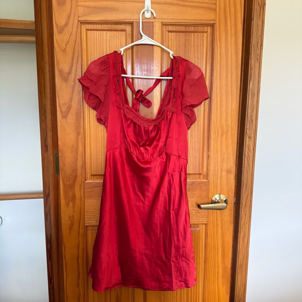 Free People Red Mini Dress with Flutter Sleeves